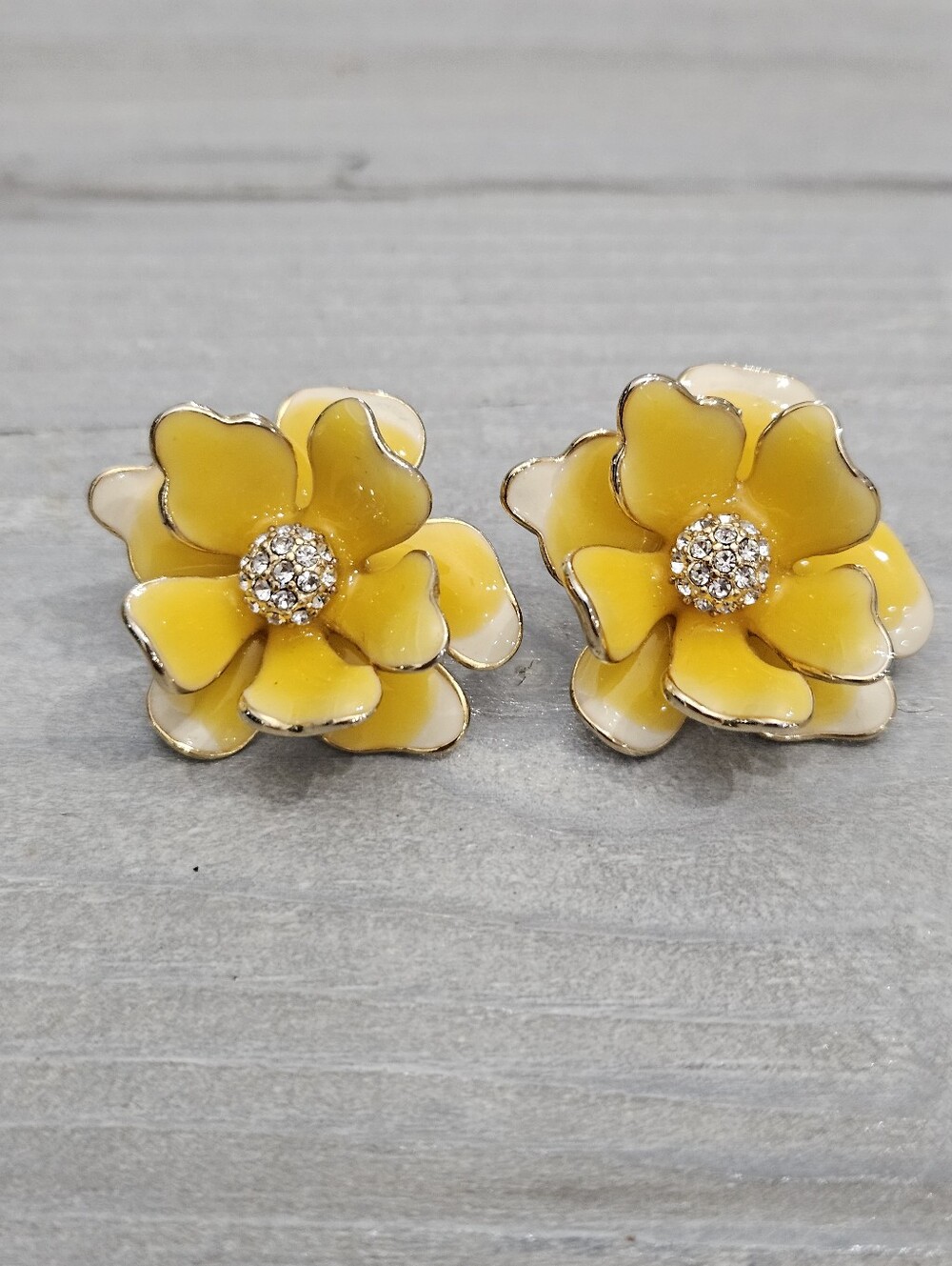 Vintage Kenneth Lane Yellow Enamel Rhinestone Earrings